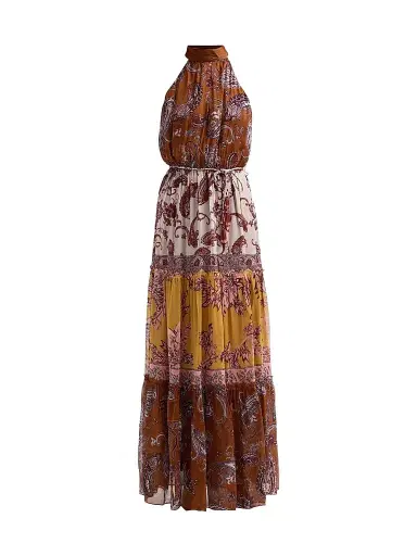 Hemant & Nandita Women's Colorblocked Tiered Maxi Dress - Brown | Thumbnail 1 Hemant & Nandita Women's Colorblocked Tiered Maxi Dress - Brown | Thumbnail 1