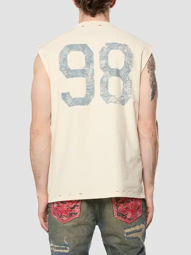 Purple Brand Men's Embellished Graphic Sleeveless Cotton T-Shirt - Off White | Thumbnail 2 Purple Brand Men's Embellished Graphic Sleeveless Cotton T-Shirt - Off White | Thumbnail 2