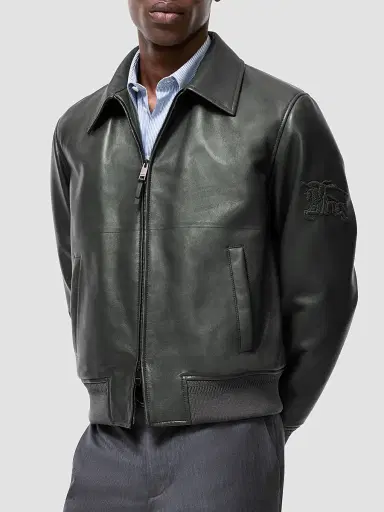 Burberry Men's Bloomsbury Leather Bomber Jacket - Soot Grey - Size 44 | Thumbnail 2 Burberry Men's Bloomsbury Leather Bomber Jacket - Soot Grey - Size 44 | Thumbnail 2