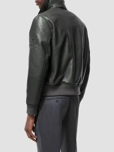 Burberry Men's Bloomsbury Leather Bomber Jacket - Soot Grey - Size 44 | Thumbnail 3 Burberry Men's Bloomsbury Leather Bomber Jacket - Soot Grey - Size 44 | Thumbnail 3
