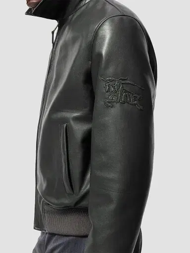 Burberry Men's Bloomsbury Leather Bomber Jacket - Soot Grey - Size 44 | Thumbnail 4 Burberry Men's Bloomsbury Leather Bomber Jacket - Soot Grey - Size 44 | Thumbnail 4