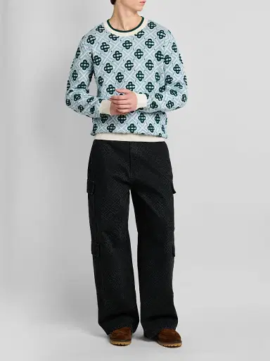 Casablanca Men's Monogram Wool Crewneck Sweater - Green | Thumbnail 2 Casablanca Men's Monogram Wool Crewneck Sweater - Green | Thumbnail 2