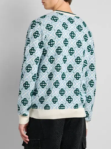 Casablanca Men's Monogram Wool Crewneck Sweater - Green | Thumbnail 3 Casablanca Men's Monogram Wool Crewneck Sweater - Green | Thumbnail 3