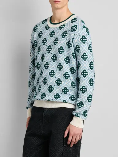 Casablanca Men's Monogram Wool Crewneck Sweater - Green | Thumbnail 4 Casablanca Men's Monogram Wool Crewneck Sweater - Green | Thumbnail 4