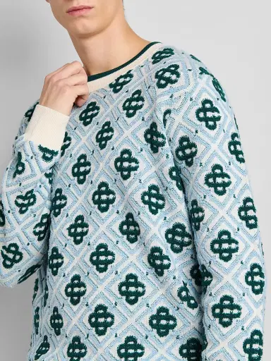 Casablanca Men's Monogram Wool Crewneck Sweater - Green | Thumbnail 5 Casablanca Men's Monogram Wool Crewneck Sweater - Green | Thumbnail 5