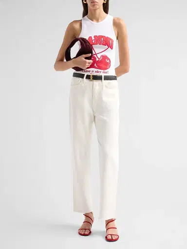 Ganni Women's Compact Rib Jersey Cherry Tank Top - Bright White | Thumbnail 2 Ganni Women's Compact Rib Jersey Cherry Tank Top - Bright White | Thumbnail 2