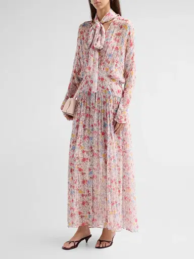 Ganni Women's Textured Silk Georgette Maxi Dress | Thumbnail 4 Ganni Women's Textured Silk Georgette Maxi Dress | Thumbnail 4