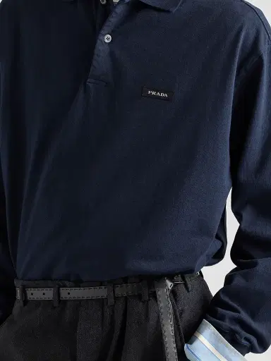 Prada Men's Long-Sleeved Cotton Polo Shirt | Thumbnail 5 Prada Men's Long-Sleeved Cotton Polo Shirt | Thumbnail 5
