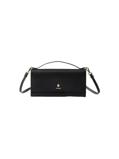 Prada Women's Leather Wallet with Shoulder Strap - Black | Thumbnail 1 Prada Women's Leather Wallet with Shoulder Strap - Black | Thumbnail 1