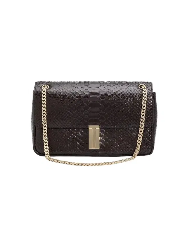 Women's Mia Python-Embossed Leather Chain Shoulder Bag - Espresso Women's Mia Python-Embossed Leather Chain Shoulder Bag - Espresso