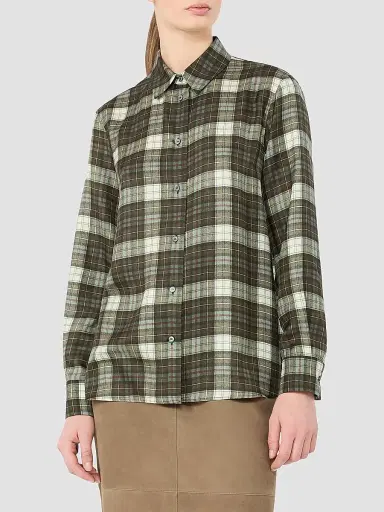 Weekend Max Mara Women's Checked Silk Twill Shirt - Kakhi | Thumbnail 3 Weekend Max Mara Women's Checked Silk Twill Shirt - Kakhi | Thumbnail 3