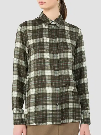 Weekend Max Mara Women's Checked Silk Twill Shirt - Kakhi | Thumbnail 5 Weekend Max Mara Women's Checked Silk Twill Shirt - Kakhi | Thumbnail 5