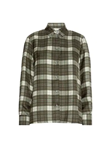 Weekend Max Mara Women's Checked Silk Twill Shirt - Kakhi | Thumbnail 1 Weekend Max Mara Women's Checked Silk Twill Shirt - Kakhi | Thumbnail 1