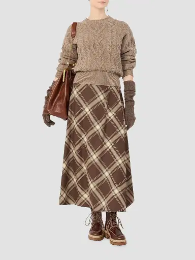Weekend Max Mara Women's Two Way Stretch Wool Twill Skirt - Brown | Thumbnail 2 Weekend Max Mara Women's Two Way Stretch Wool Twill Skirt - Brown | Thumbnail 2