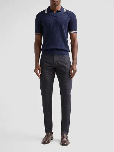 Isaia Men's Varsity Silk-Linen Polo Shirt - Dark Blue - Size Small | Thumbnail 2 Isaia Men's Varsity Silk-Linen Polo Shirt - Dark Blue - Size Small | Thumbnail 2
