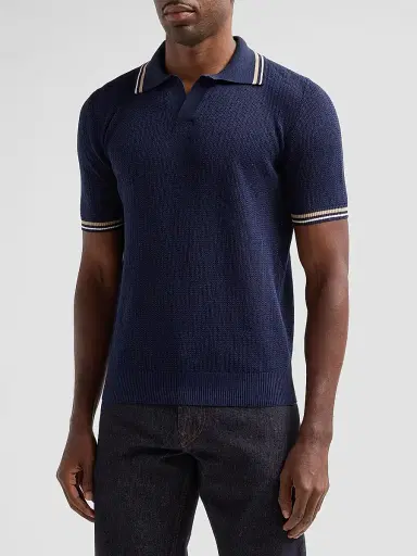 Isaia Men's Varsity Silk-Linen Polo Shirt - Dark Blue - Size Small | Thumbnail 4 Isaia Men's Varsity Silk-Linen Polo Shirt - Dark Blue - Size Small | Thumbnail 4