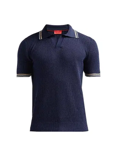 Isaia Men's Varsity Silk-Linen Polo Shirt - Dark Blue - Size Small | Thumbnail 1 Isaia Men's Varsity Silk-Linen Polo Shirt - Dark Blue - Size Small | Thumbnail 1
