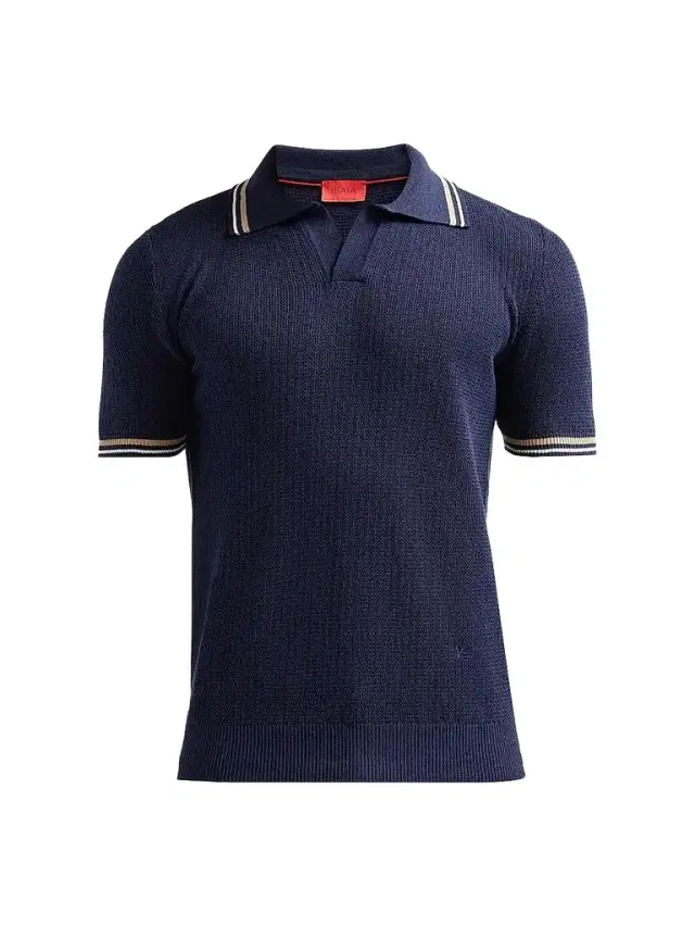 Men's Varsity Silk-Linen Polo Shirt - Dark Blue - Size Small Men's Varsity Silk-Linen Polo Shirt - Dark Blue - Size Small