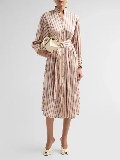 Zimmermann Women's Valiant Tuck Midi Shirtdress - Cream Rose Stripe | Thumbnail 2 Zimmermann Women's Valiant Tuck Midi Shirtdress - Cream Rose Stripe | Thumbnail 2