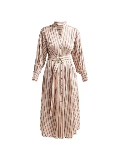Zimmermann Women's Valiant Tuck Midi Shirtdress - Cream Rose Stripe | Thumbnail 1 Zimmermann Women's Valiant Tuck Midi Shirtdress - Cream Rose Stripe | Thumbnail 1