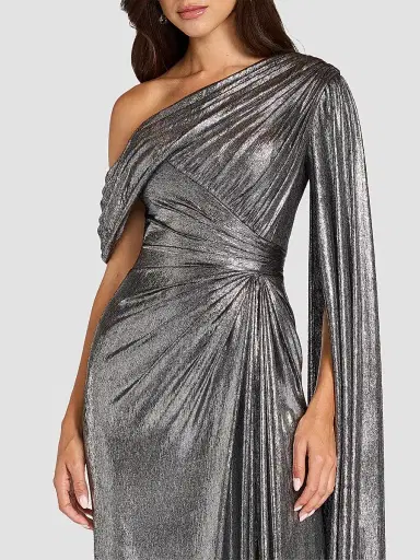Tadashi Shoji Women's Zeka Metallic Cape Sleeve Gown - Steel | Thumbnail 4 Tadashi Shoji Women's Zeka Metallic Cape Sleeve Gown - Steel | Thumbnail 4