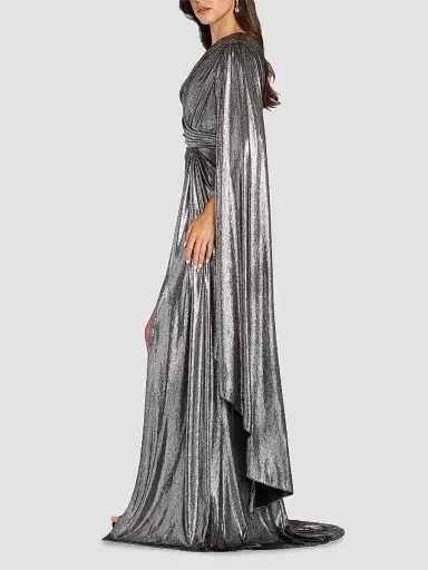 Tadashi Shoji Women's Zeka Metallic Cape Sleeve Gown - Steel | Thumbnail 5 Tadashi Shoji Women's Zeka Metallic Cape Sleeve Gown - Steel | Thumbnail 5