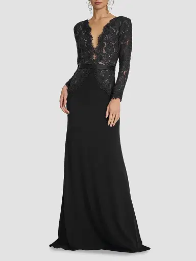 Tadashi Shoji Women's Corwin Embroidered Illusion Gown - Black Beige | Thumbnail 2 Tadashi Shoji Women's Corwin Embroidered Illusion Gown - Black Beige | Thumbnail 2