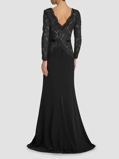 Tadashi Shoji Women's Corwin Embroidered Illusion Gown - Black Beige | Thumbnail 3 Tadashi Shoji Women's Corwin Embroidered Illusion Gown - Black Beige | Thumbnail 3