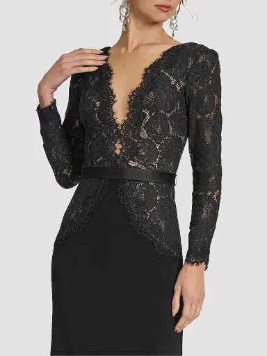 Tadashi Shoji Women's Corwin Embroidered Illusion Gown - Black Beige | Thumbnail 4 Tadashi Shoji Women's Corwin Embroidered Illusion Gown - Black Beige | Thumbnail 4