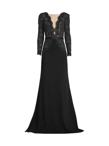 Tadashi Shoji Women's Corwin Embroidered Illusion Gown - Black Beige | Thumbnail 1 Tadashi Shoji Women's Corwin Embroidered Illusion Gown - Black Beige | Thumbnail 1