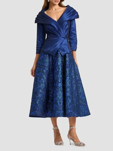 Tadashi Shoji Women's Renwick Portrait Jaquard Cocktail Dress - Navy Multi | Thumbnail 2 Tadashi Shoji Women's Renwick Portrait Jaquard Cocktail Dress - Navy Multi | Thumbnail 2