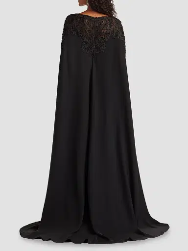 Tadashi Shoji Women's Massaro Embroidered Cape Gown - Black | Thumbnail 3 Tadashi Shoji Women's Massaro Embroidered Cape Gown - Black | Thumbnail 3
