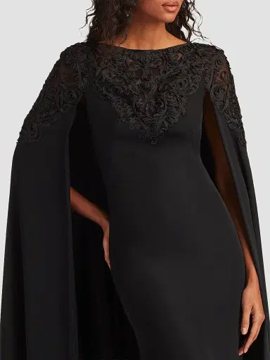 Tadashi Shoji Women's Massaro Embroidered Cape Gown - Black | Thumbnail 4 Tadashi Shoji Women's Massaro Embroidered Cape Gown - Black | Thumbnail 4