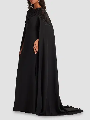 Tadashi Shoji Women's Massaro Embroidered Cape Gown - Black | Thumbnail 5 Tadashi Shoji Women's Massaro Embroidered Cape Gown - Black | Thumbnail 5
