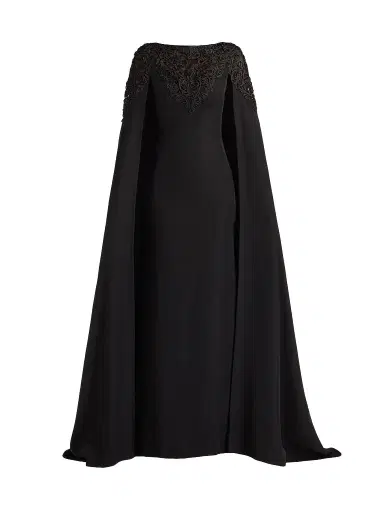 Tadashi Shoji Women's Massaro Embroidered Cape Gown - Black | Thumbnail 1 Tadashi Shoji Women's Massaro Embroidered Cape Gown - Black | Thumbnail 1