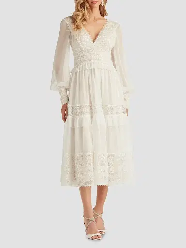Tadashi Shoji Women's Loic Lace Panel Midi Dress - Petal | Thumbnail 2 Tadashi Shoji Women's Loic Lace Panel Midi Dress - Petal | Thumbnail 2