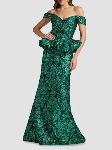 Tadashi Shoji Women's Corliss Bubble Peplum Gown - Emerald Green Multi | Thumbnail 2 Tadashi Shoji Women's Corliss Bubble Peplum Gown - Emerald Green Multi | Thumbnail 2