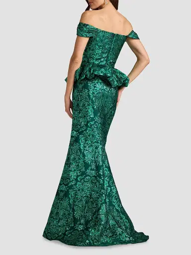 Tadashi Shoji Women's Corliss Bubble Peplum Gown - Emerald Green Multi | Thumbnail 3 Tadashi Shoji Women's Corliss Bubble Peplum Gown - Emerald Green Multi | Thumbnail 3
