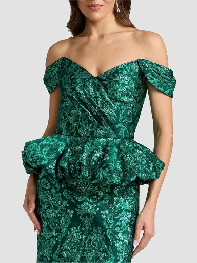 Tadashi Shoji Women's Corliss Bubble Peplum Gown - Emerald Green Multi | Thumbnail 4 Tadashi Shoji Women's Corliss Bubble Peplum Gown - Emerald Green Multi | Thumbnail 4