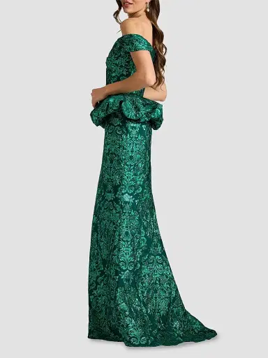 Tadashi Shoji Women's Corliss Bubble Peplum Gown - Emerald Green Multi | Thumbnail 5 Tadashi Shoji Women's Corliss Bubble Peplum Gown - Emerald Green Multi | Thumbnail 5