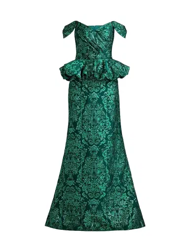 Tadashi Shoji Women's Corliss Bubble Peplum Gown - Emerald Green Multi | Thumbnail 1 Tadashi Shoji Women's Corliss Bubble Peplum Gown - Emerald Green Multi | Thumbnail 1