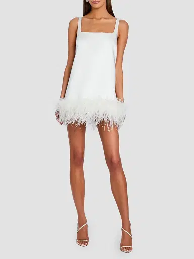 Retrofête Women's Ragna Feather-Trim Mini Dress - White | Thumbnail 2 Retrofête Women's Ragna Feather-Trim Mini Dress - White | Thumbnail 2