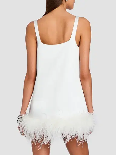 Retrofête Women's Ragna Feather-Trim Mini Dress - White | Thumbnail 3 Retrofête Women's Ragna Feather-Trim Mini Dress - White | Thumbnail 3