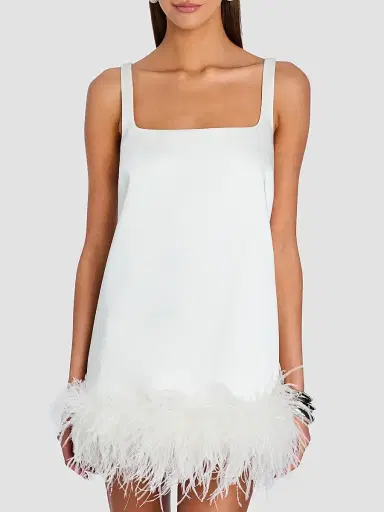 Retrofête Women's Ragna Feather-Trim Mini Dress - White | Thumbnail 4 Retrofête Women's Ragna Feather-Trim Mini Dress - White | Thumbnail 4