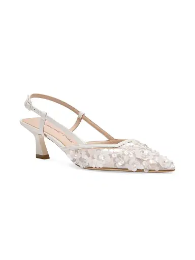 Stuart Weitzman Women's Vinnie 50MM Embellished Mesh Slingback Pumps - White | Thumbnail 2 Stuart Weitzman Women's Vinnie 50MM Embellished Mesh Slingback Pumps - White | Thumbnail 2