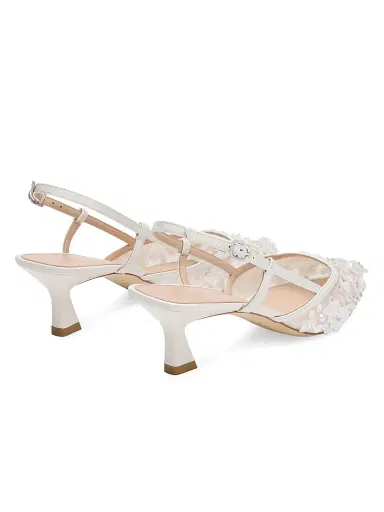 Stuart Weitzman Women's Vinnie 50MM Embellished Mesh Slingback Pumps - White | Thumbnail 3 Stuart Weitzman Women's Vinnie 50MM Embellished Mesh Slingback Pumps - White | Thumbnail 3