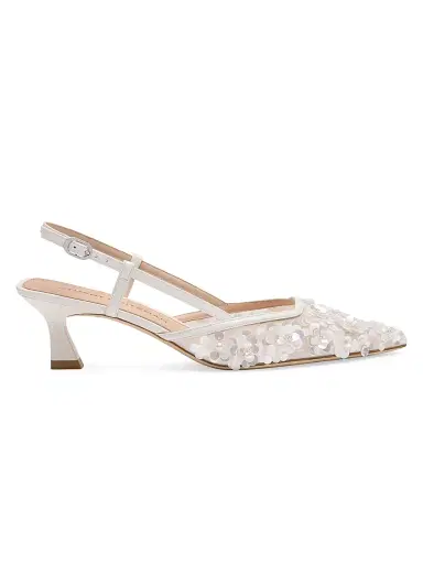Stuart Weitzman Women's Vinnie 50MM Embellished Mesh Slingback Pumps - White | Thumbnail 1 Stuart Weitzman Women's Vinnie 50MM Embellished Mesh Slingback Pumps - White | Thumbnail 1