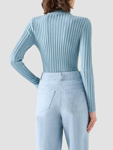 Akris punto Women's Wool Knit Turtleneck Sweater - Light Blue | Thumbnail 3 Akris punto Women's Wool Knit Turtleneck Sweater - Light Blue | Thumbnail 3