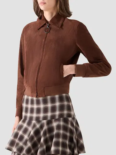 Akris punto Women's Suede Bomber Short Jacket - Caramel | Thumbnail 4 Akris punto Women's Suede Bomber Short Jacket - Caramel | Thumbnail 4