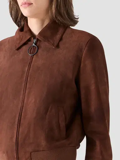Akris punto Women's Suede Bomber Short Jacket - Caramel | Thumbnail 5 Akris punto Women's Suede Bomber Short Jacket - Caramel | Thumbnail 5